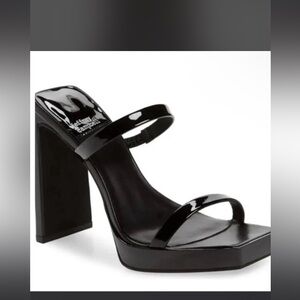 Jeffrey Campbell Hustler Heels Black Patent Strap Platform Sandal - Women